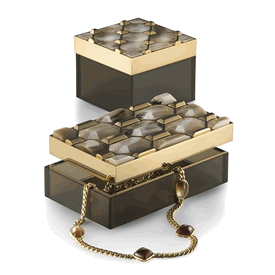 Luxury Custom Made Gold Gilded Brass & Horn Jewelry Box * Large * 3 x 8 x 5 inches