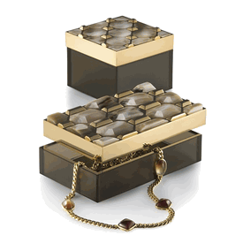 Luxury Custom Made Gold Gilded Brass & Horn Jewelry Box * Small * 4 x 5 x 5 inches