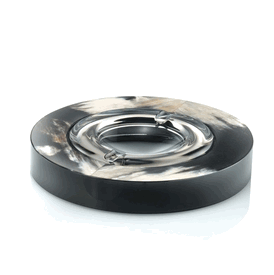 Luxury Custom Made Horn Ashtray * Black Lacquer Trim * Dia: 11 inches 