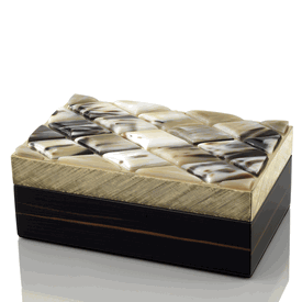 Luxury Custom Made 24k Gold Plated Brass Ebony Macassar Jewelry Box * Diamond Jewel Horn Accents * 8 x 5 x 3 inches
