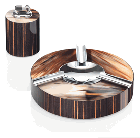 Luxury Italian Ebony Macassar & Polished Horn Ash Tray * Chromed Brass Accents * Custom Made To Order * 5 x 22 cm 