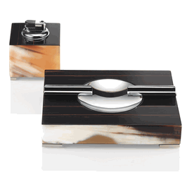 Luxury Italian Ebony Macassar & Polished Horn Ash Tray * Chromed Brass Accents * Custom Made To Order * 5 x 20 x 16 cm 