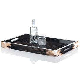 Luxury Italian Ebony Macassar Tray * Polished Horn Accents * Custom Made To Order * 5 x 70 x 46 cm