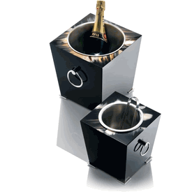 Luxury Italian Black Lacquer & Polished Horn Champagne Bucket * Stainless Steel Liner * Custom Made To Order * 26 x 24 x 24 cm 